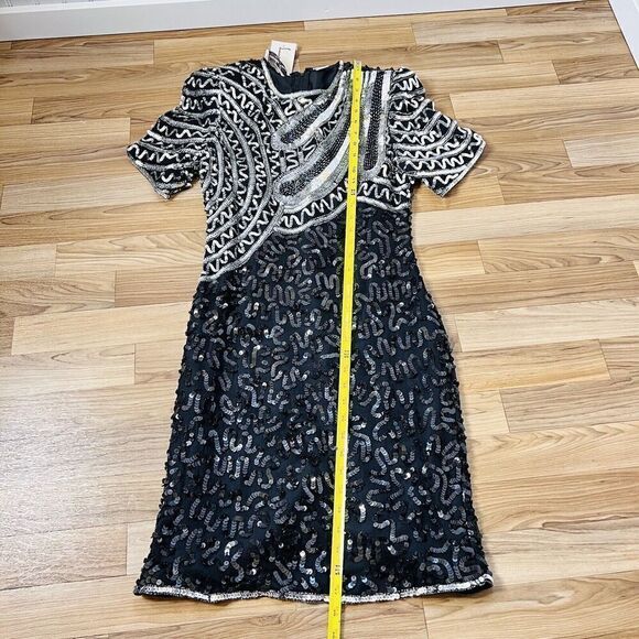 RARE Laurence Kazar Sz PM Dress Vintage Silk Beaded Sequins Dinasty Glam Handmad - Picture 12 of 16